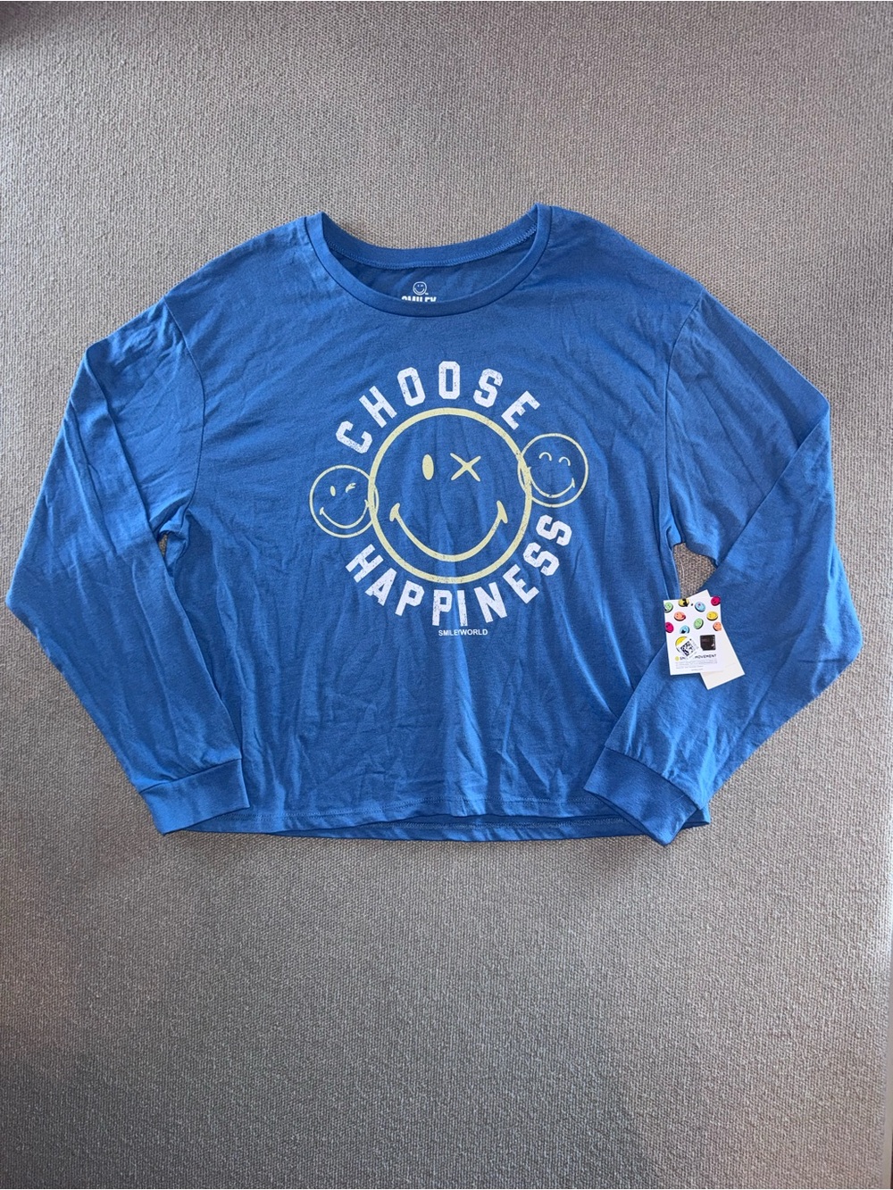 Smiley size X-Large Blue Choose Happiness smiley face Long-Sleeve Tee shirt NWT
